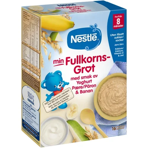 Min Fullkornsgröt Yoghurt, päron & banan 8m 16p 450g