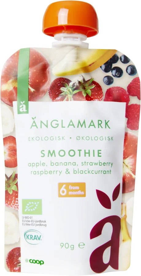Smoothie Äpple, banan, jordgubb, hallon & svartvinbär 6 Mån Eko