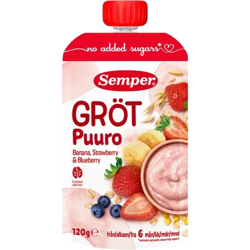Gröt med jordgubb, banan & blåbär 6m