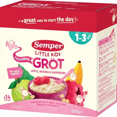 Fullkornsgröt äpple, banan & hallon 1år 14p 500g