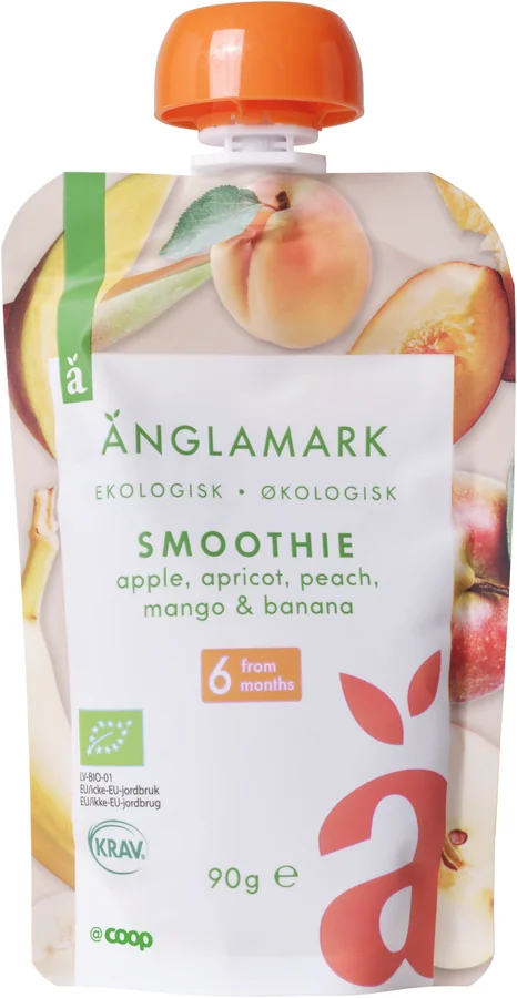 Smoothie Äpple, aprikos, persika, mango & banan Eko