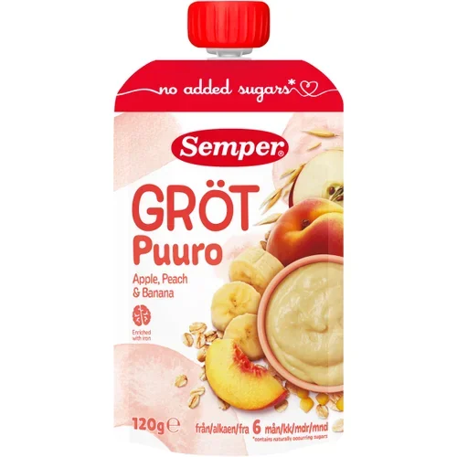 Gröt med äpple, persika & banan 6m