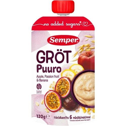 Barnmat Gröt passionsfrukt, äpple & banan 6m
