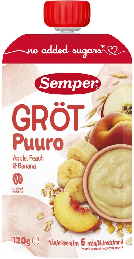 Gröt Äpple Persika Banan