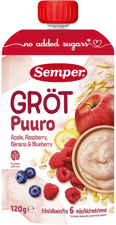 Gröt Äpple Hallon Banan Blåbär