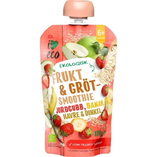 Grötsmoothie jordgubb, banan, havre & dinkel 6m