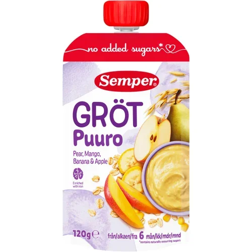 Gröt med päron, mango, banan & äpple 6m