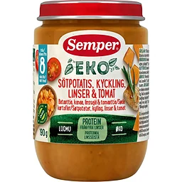 Barnmat Sötpotatis Kyckling Linser 8m Ekologisk 190g Semper