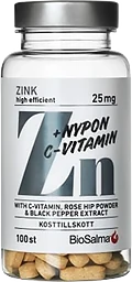 Kosttillskott Zink 25mg + C-vitamin & Nypon BioSalma