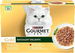 Kattmat Kyckling/Lax/Ox/Havsfisk 12x85g Gourmet Gold