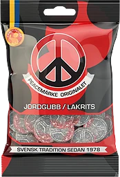 Gelegodis Peacemärke Jordgubb & Lakrits 80g Candypeople