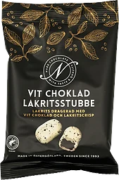 Godisbitar Lakritsstubbe Vit Choklad 100g Narr Chocolate