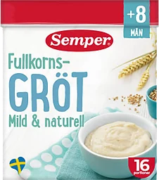 Fullkornsgröt Mild & naturell Från 8 mån 16 port 480g Semper