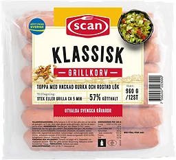 Grillkorv Klassisk 57% Kötthalt 960g Scan