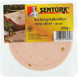 Kyckling Kalkonkorv med oliver skivad 200g Sentürk