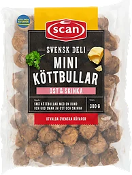 Köttbullar Mini Deli Ost & Skinka Stekta 300g Scan