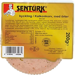 Kyckling Kalkonkorv med örter skivad 200g Sentürk