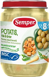Barnmat Potatis, fisk & ärtor 8m 190g Semper