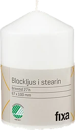 Blockljus 10cm Stearin Vit 27h