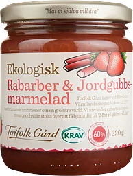 Rabarber och jordgubbsmarmelad 320g KRAV Torefolk Gård