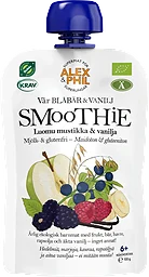 Barnmat Smoothie blåa bär & vanilj Klämmis 6m 100g KRAV Alex & Phil