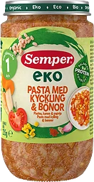 Barnmat Pasta, kyckling & bönor Eko 1år 235g Semper