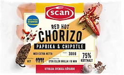 Choritzo Red hot Paprika & Chipotle 75% Kötthalt 300g Scan
