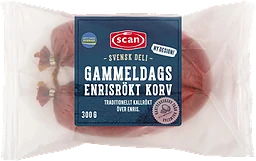 Korv Gammeldags Enrisrökt Kallrökt 73% Kötthalt 300g Scan