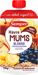 Barnmat Fruktmums blåbär med havre 6m 110g Semper