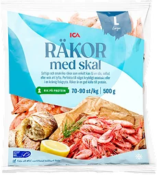 Räkor med skal 70/90 Fryst 500g ICA