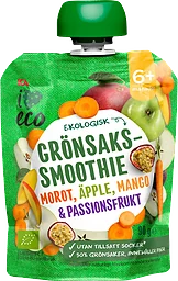 Grönsakssmoothie Morot, äpple, mango & passionsfrukt 6m 90g ICA I love eco
