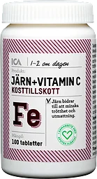 Järn + Vitamin C Kosttillskott 100st ICA Hjärtat