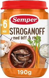 Stroganoff med biff & ris 6m 190g Semper