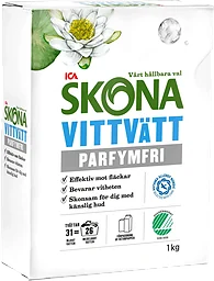 Tvättmedel Vittvätt Parfymfri 1kg Miljömärkt ICA Skona