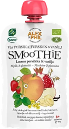 Barnmat Smoothie Persika & granatäpple Klämmis 6m 100g KRAV Alex & Phil