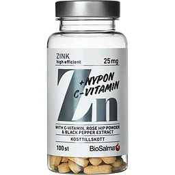 Kosttillskott Zink 25mg + C-vitamin & Nypon BioSalma