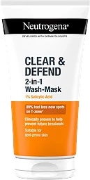 Ansiktsmask Clear&Defend  2-in-1 Wash-Mask 1% Salicylic Acid 150ml Neutrogena