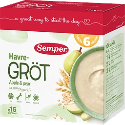Fruktgröt Äpple & päron Från 6m 16 port 480g Semper