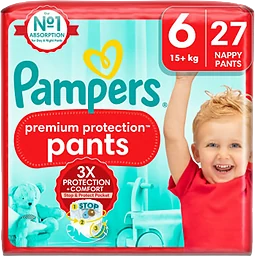 Byxblöjor Premium Protection Pants Strl 6 15+kg 27-p Pampers