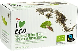 Grönt te Lakrits & mynta Ekologiskt 20-p ICA I love eco