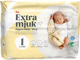 Blöjor Extra mjuk öppen blöja strl 1 2-5kg 26-p ICA