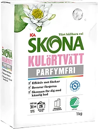 Tvättmedel Kulörtvätt Parfymfri 1kg Miljömärkt ICA Skona