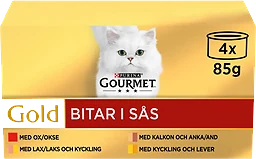 Kattmat Kött i sås 4-p 340g Gourmet