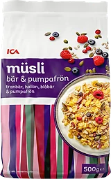 Müsli Tranbär hallon blåbär & pumpafrön 500g ICA