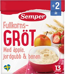 Fullkornsgröt Äpple jordgubb & banan Från 2år 13 port 470g Semper