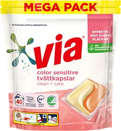 Tvättkapslar Color Sensitive Parfymfri 40-p Via