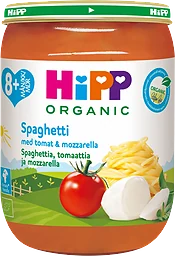 Spaghetti tomat & mozzarella Från 8m Ekologisk 190g Hipp
