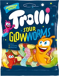 Vingummi Sour Glowworms 100g Trolli
