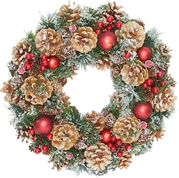 Krans m kottar & röda bär 34cm Festive