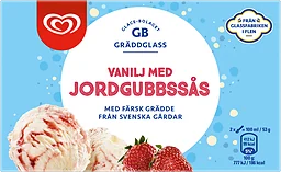 Vanilj med Jordgubbssås Gräddglass